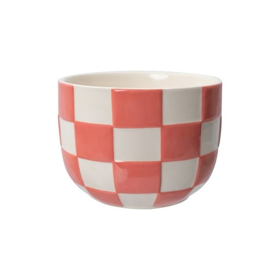 Mainstays Lennon 6" x 6" x 4.5" Round Coral Pink Checkered Ceramic Planter