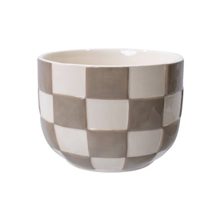 Mainstays Lennon 6" x 6" x 4.5" Round Birch Gray Checkered Ceramic Planter