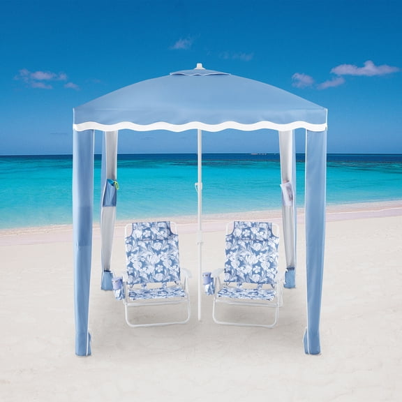 Mainstays 6 ft Blue Cabana Beach Umbrella, Sun Protection