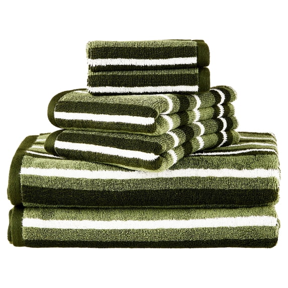 Mainstays 6-Piece Cotton Striped Towel Set, Green