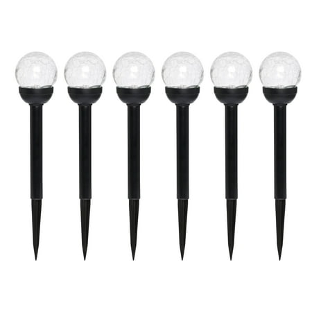 Mainstays Solar Powered Black LED Landscape Crackle Glass Ball Path Light, 3 Lumens, 6 Pack