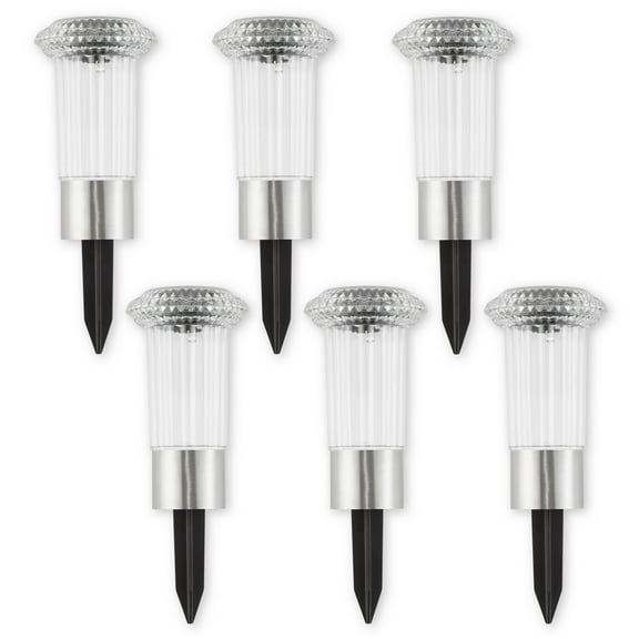 Mainstays Diamond Stainless Steel Solar Powered Mini Bollard Path Light, 6 Pack