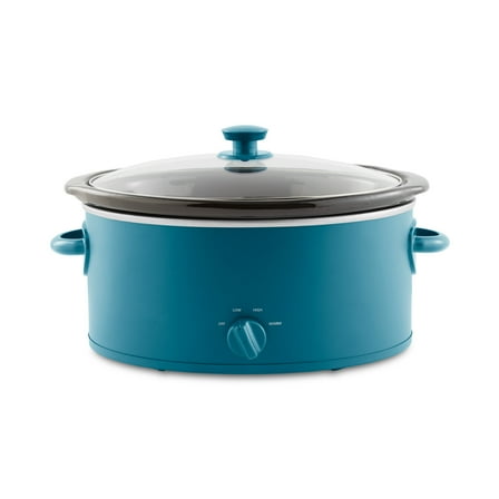 Mainstays 6 Quart Oval Slow Cooker, Corsair Blue, Glass Lid