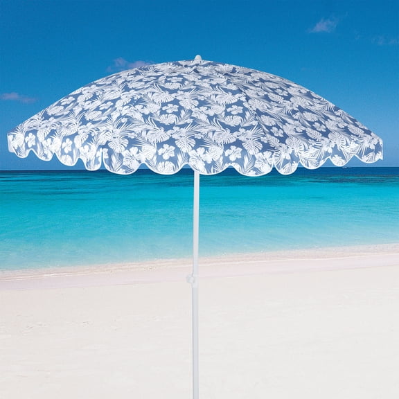 Mainstays 7.5 ft Resort Beach Umbrella with Sand Anchor and Tilt, Blue Palm Design