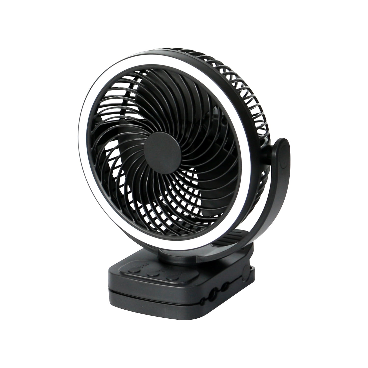 Mainstays 7" 4-speed USB Rechargeable Clip and Table Fan, LED Light and 8H Timer, Black, Model#FN1006