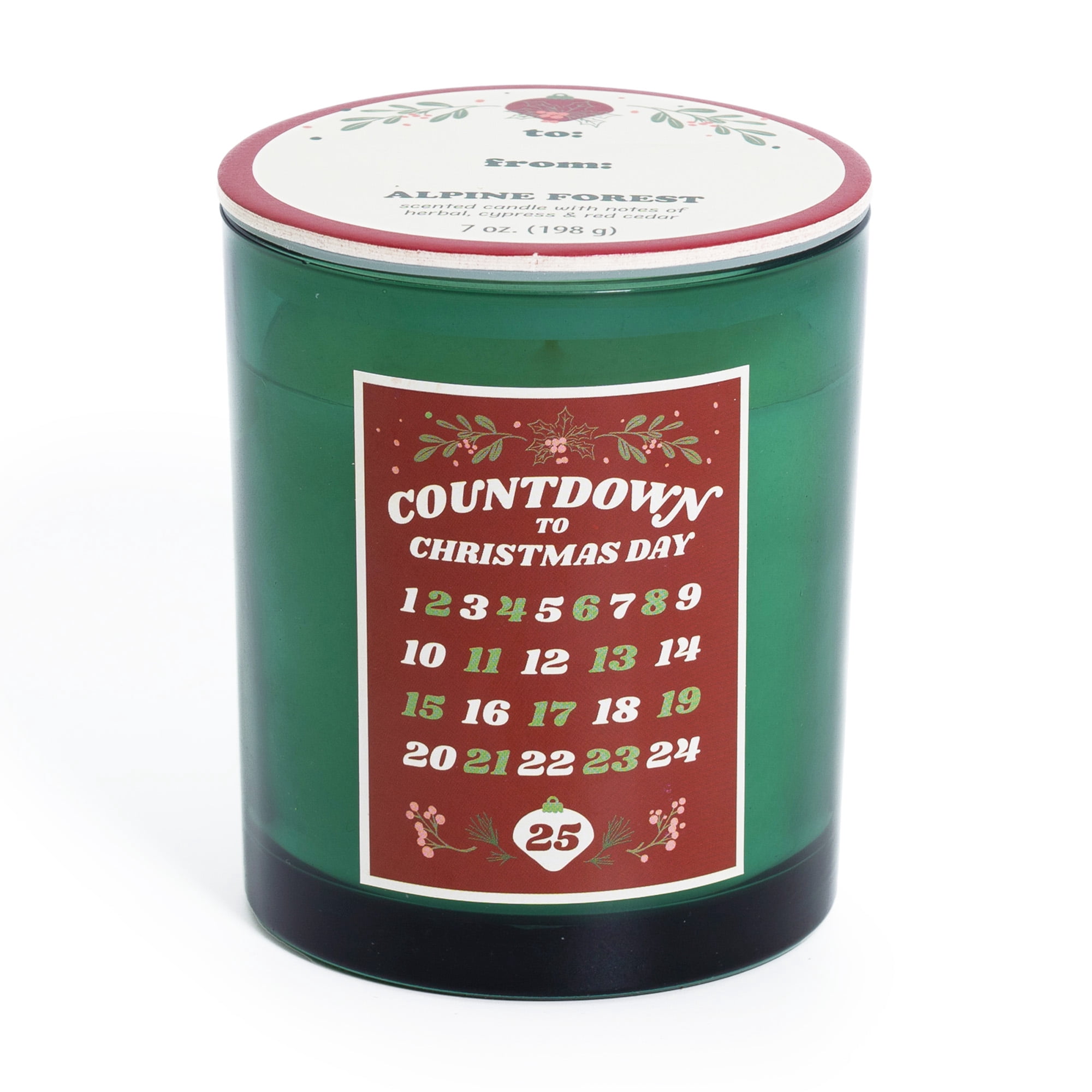 Mainstays 1-Wick Glass Jar Candle, Countdown to Christmas, Alpine Forest, 7 oz