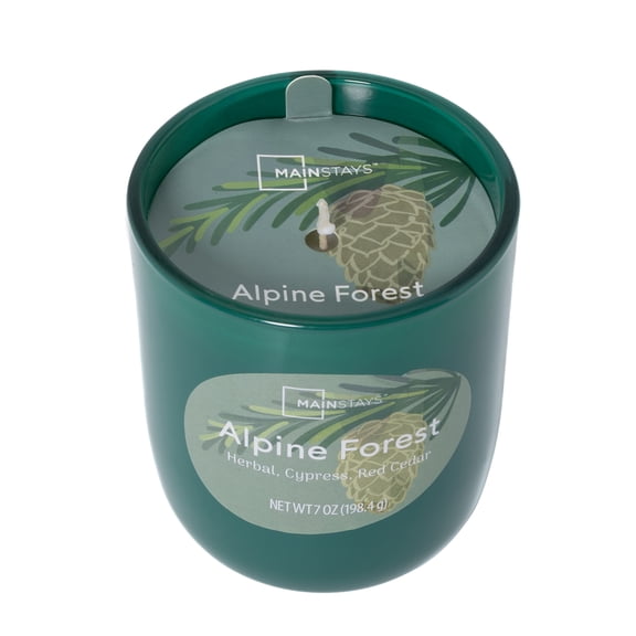 Mainstays 1-Wick Glossy Glass Candle, Alpine Forest, 7 oz