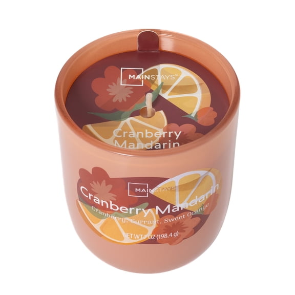 Mainstays 1-Wick Glossy Glass Candle, Cranberry Mandarin, 7 oz