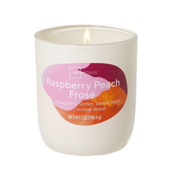 Mainstays 1-Wick Glossy Glass Candle, Raspberry Peach Frosé, 7 oz