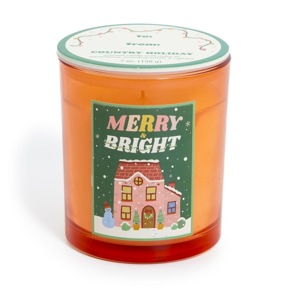 Mainstays 1-Wick Glass Jar Candle, Merry and Bright, Country Holiday Scent, 7 oz