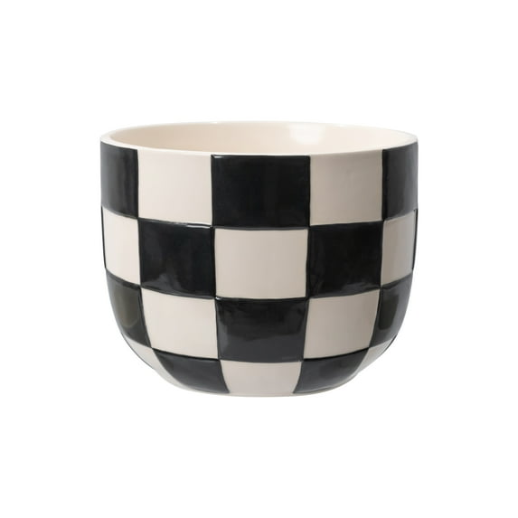 Mainstays Lennon 8.1" x 8.1" x 6" Round Black Checkered Ceramic Planter