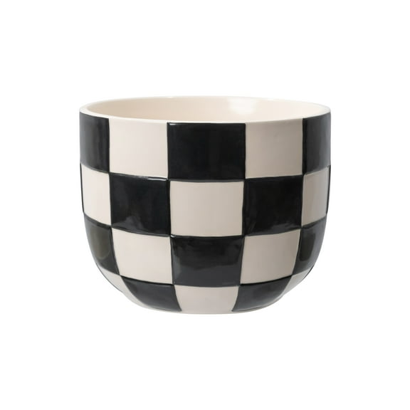Mainstays Lennon 8.1" x 8.1" x 6" Round Black Checkered Ceramic Planter