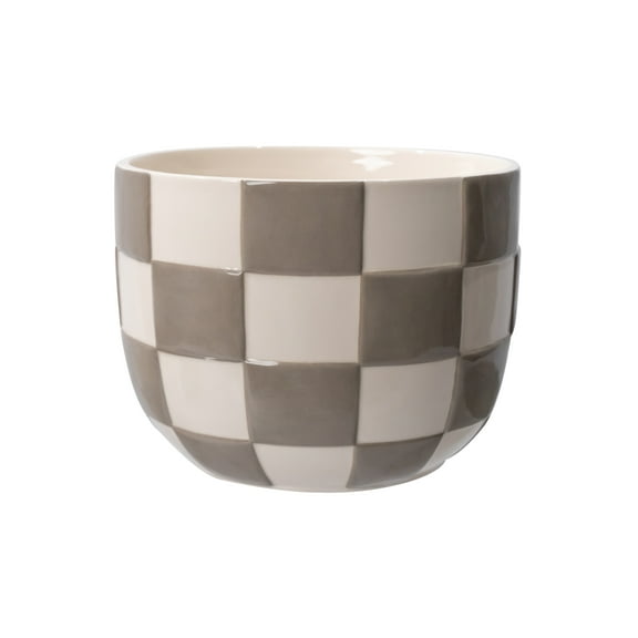 Mainstays Lennon 8.1" x 8.1" x 6" Round Birch Gray Checkered Ceramic Planter