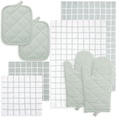 thumbnail image 1 of Mainstays Cotton Kitchen Towel, Dishcloth, Oven Mitt, and Potholder Set, Light Green, 8 Pieces, 1 of 7