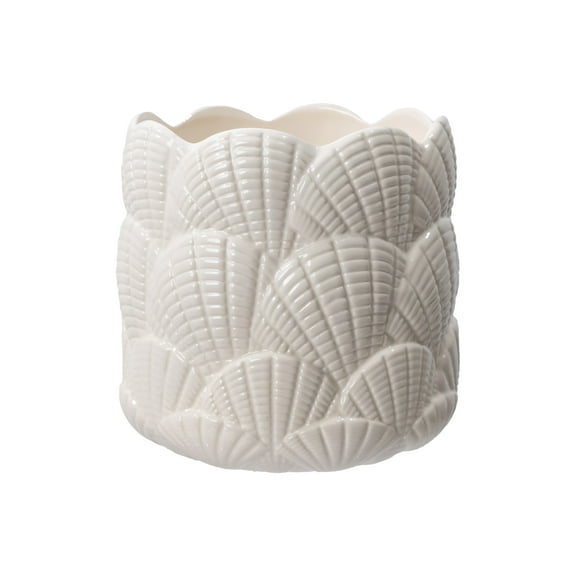 Mainstays 8-Inch Vanilla Dream Seashell Planter Ceramic with Drainage Plug