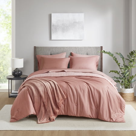 Mainstays 8-Piece Bed in a Bag Comforter Set with Sheets and Blanket, Red Canyon, King