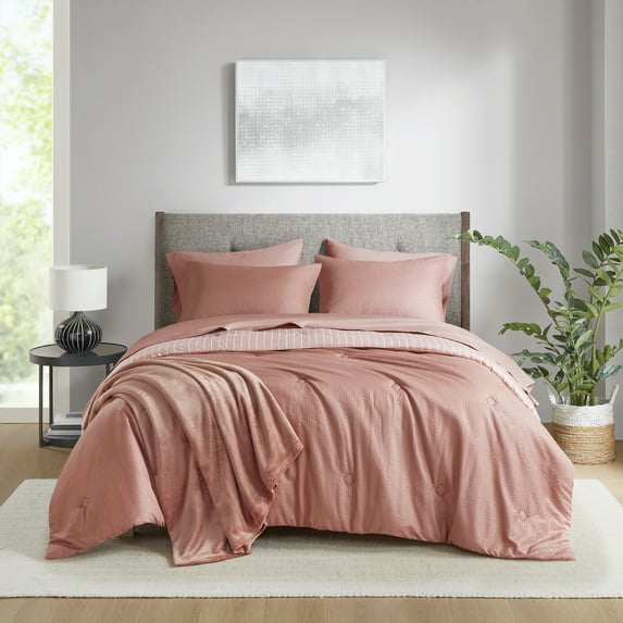 Mainstays 8-Piece Bed in a Bag Comforter Set with Sheets and Blanket, Red Canyon, King