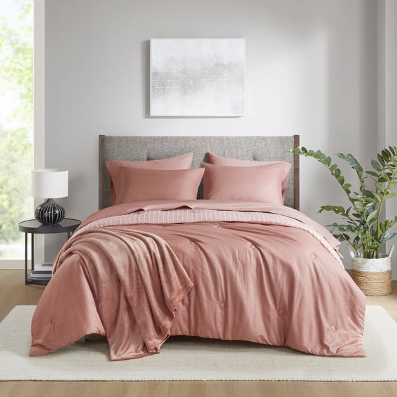 Mainstays 8-Piece Bed in a Bag Comforter Set with Sheets and Blanket, Red Canyon, Queen