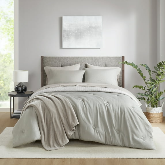 Mainstays 8-Piece Bed in a Bag Comforter Set with Sheets and Blanket, Stone, King