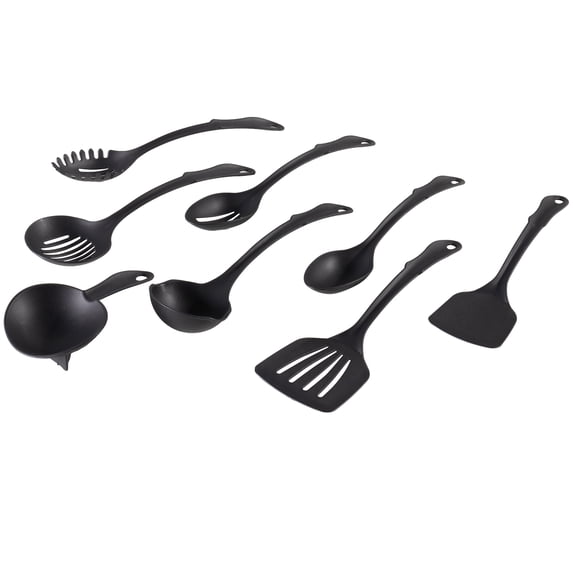 Mainstays Kitchen Utensil Set, Nylon, Comfort Grip Handles, 8-Piece, Black