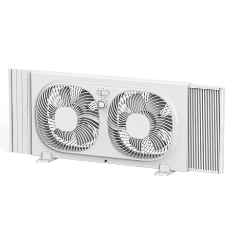 MAINSTAYS 9” 3-SPEED, REVERSABLE TWIN WINDOW FAN, WHITE