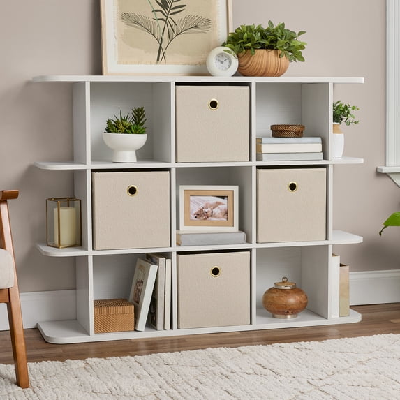 Mainstays 9 Cube Organizer with Side Shelves, White Wood Grain