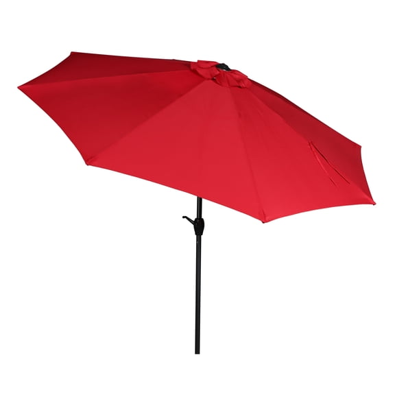 Mainstays Outdoor 9' Red Round Market Patio Umbrella, Crank Lift, 3-Angle Tilt