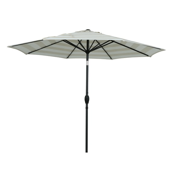 Mainstays Outdoor 9' Tan Stripe Round Market Patio Umbrella, Crank Lift, 3-Angle Tilt