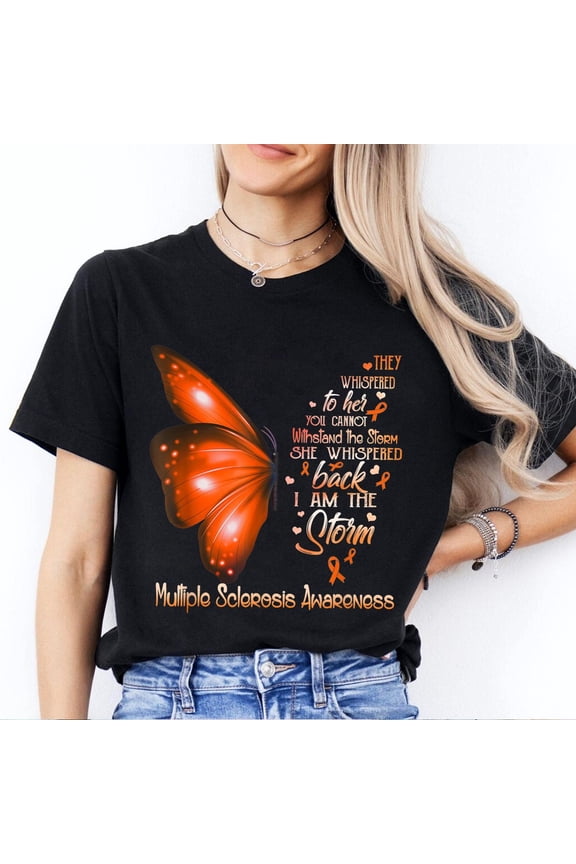 MS Awareness T-Shirt: Butterfly Ribbon, Inspirational Warrior Support All Size S-5Xl