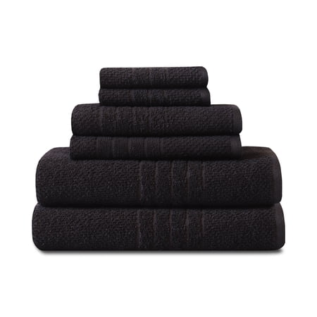 Mainstays Basics Black 6-Piece Towel Set, 2 Bath Towels, 2 Hand Towels, 2 Washcloths