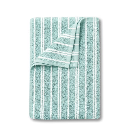 Mainstays Basic Striped Bath Towel, Soft 100% Cotton and Highly Absorbent Bath Towel, Aqua