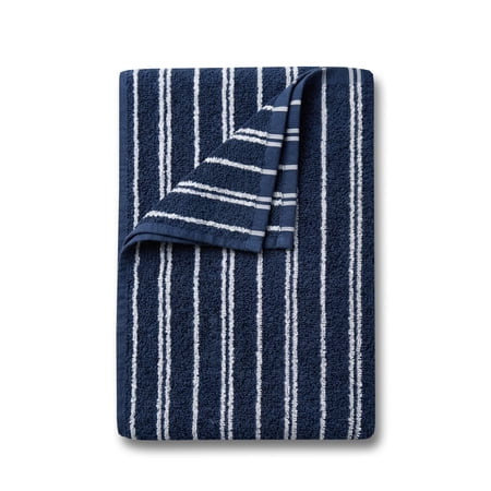 Mainstays Basic Striped Bath Towel, Soft 100% Cotton and Highly Absorbent Bath Towel, Navy