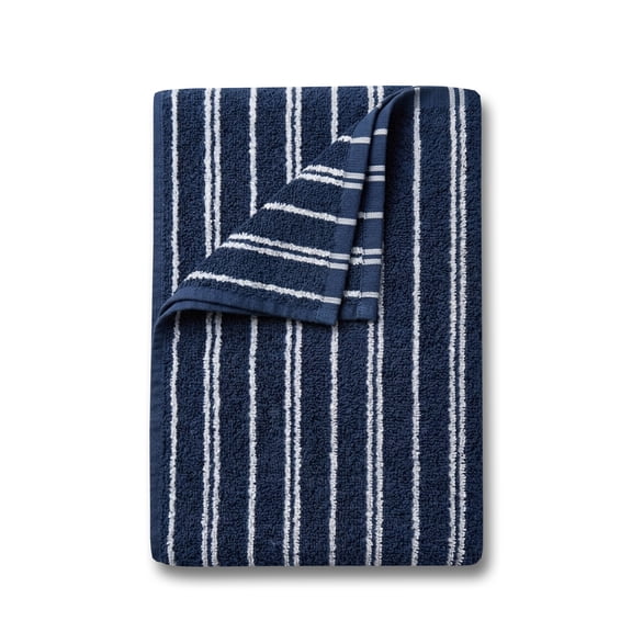 Mainstays Basic Striped Bath Towel, Soft 100% Cotton and Highly Absorbent Bath Towel, Navy
