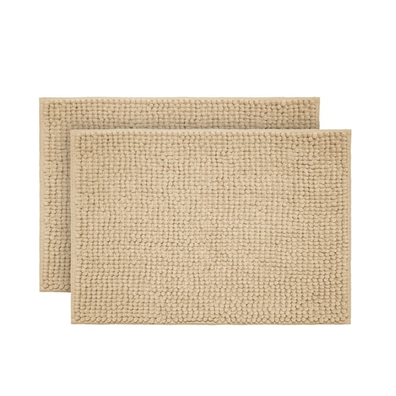 Mainstays Basic Polyester Chenille Noodle Bath Rug, Vallejo Tan, 17"x24", 2-Piece Set
