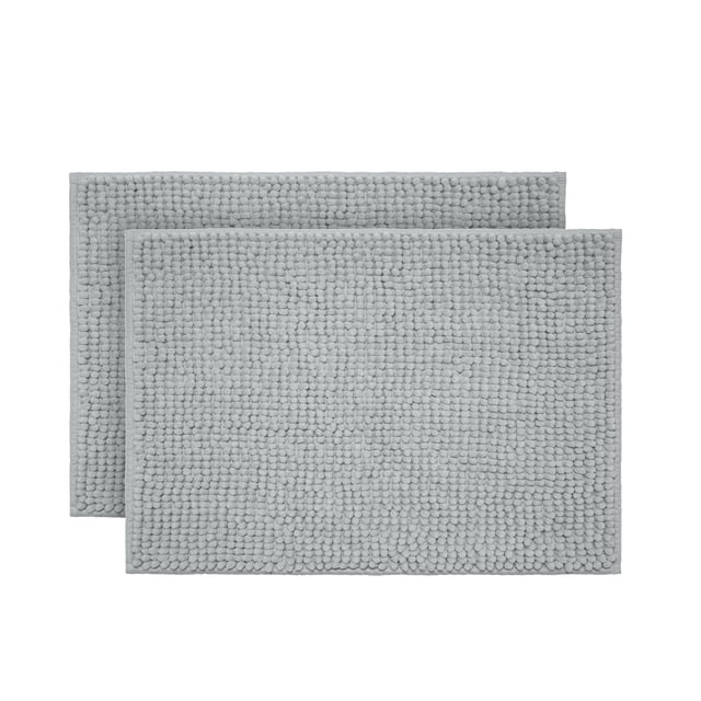 Mainstays Basic Polyester Chenille Noodle Bath Rug, Light School Grey, 17"x24", 2-Piece Set