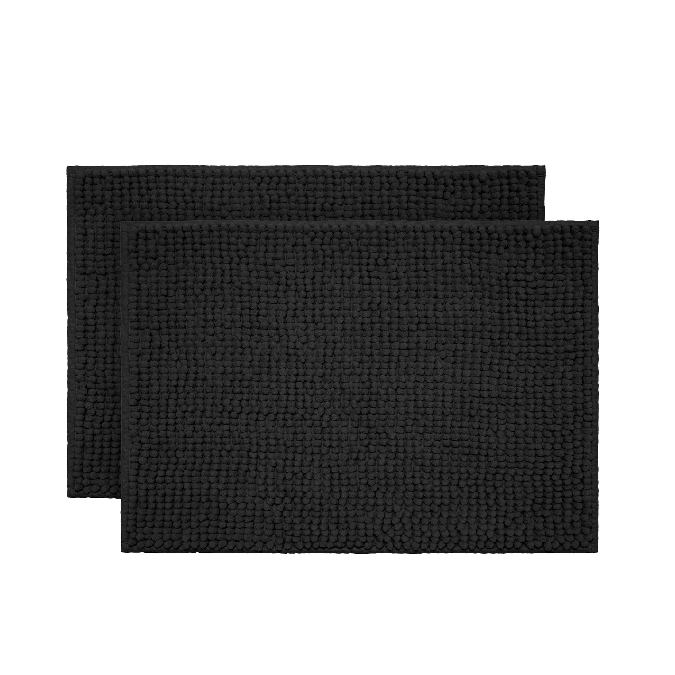Mainstays Basic Polyester Chenille Noodle Bath Rug, Rich Black, 17"x24", 2-Piece Set