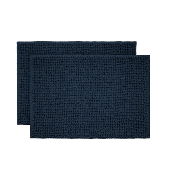 Mainstays Basic Polyester Chenille Noodle Bath Rug, Blue Cove, 17"x24", 2-Piece Set