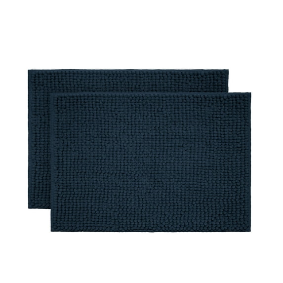Mainstays Basic Polyester Chenille Noodle Bath Rug, Blue Cove, 17"x24", 2-Piece Set