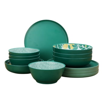 Mainstays by Becky G. & Alejandra Bamboo Melamine 12-Piece Dinnerware Set, Lemon & Green