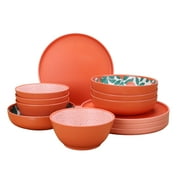 Mainstays by Becky G. & Alejandra Bamboo Melamine 12-Piece Dinnerware Set, Orange & Green
