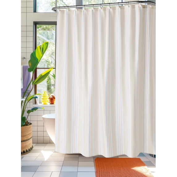 Mainstays by Becky G. & Alejandra 13-Piece Stripe Fabric Shower Curtain Set, White