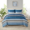 thumbnail image 1 of Mainstays 7-Piece Reversible Bed-in-a-Bag Set, Full, Blue Stripe, 1 of 13