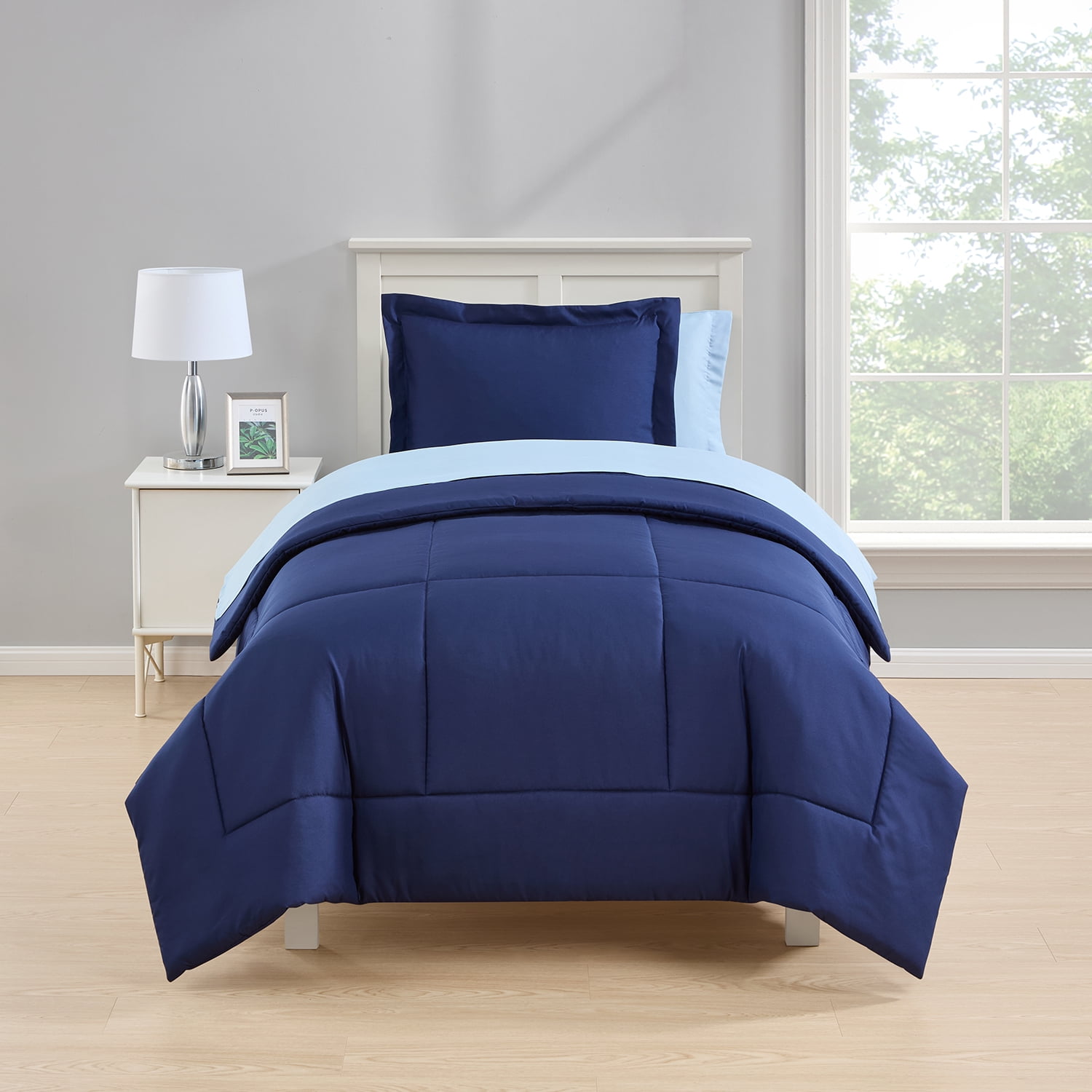Mainstays All in One Reversible Bed in a Bag Set, 5 Piece, Twin, Navy