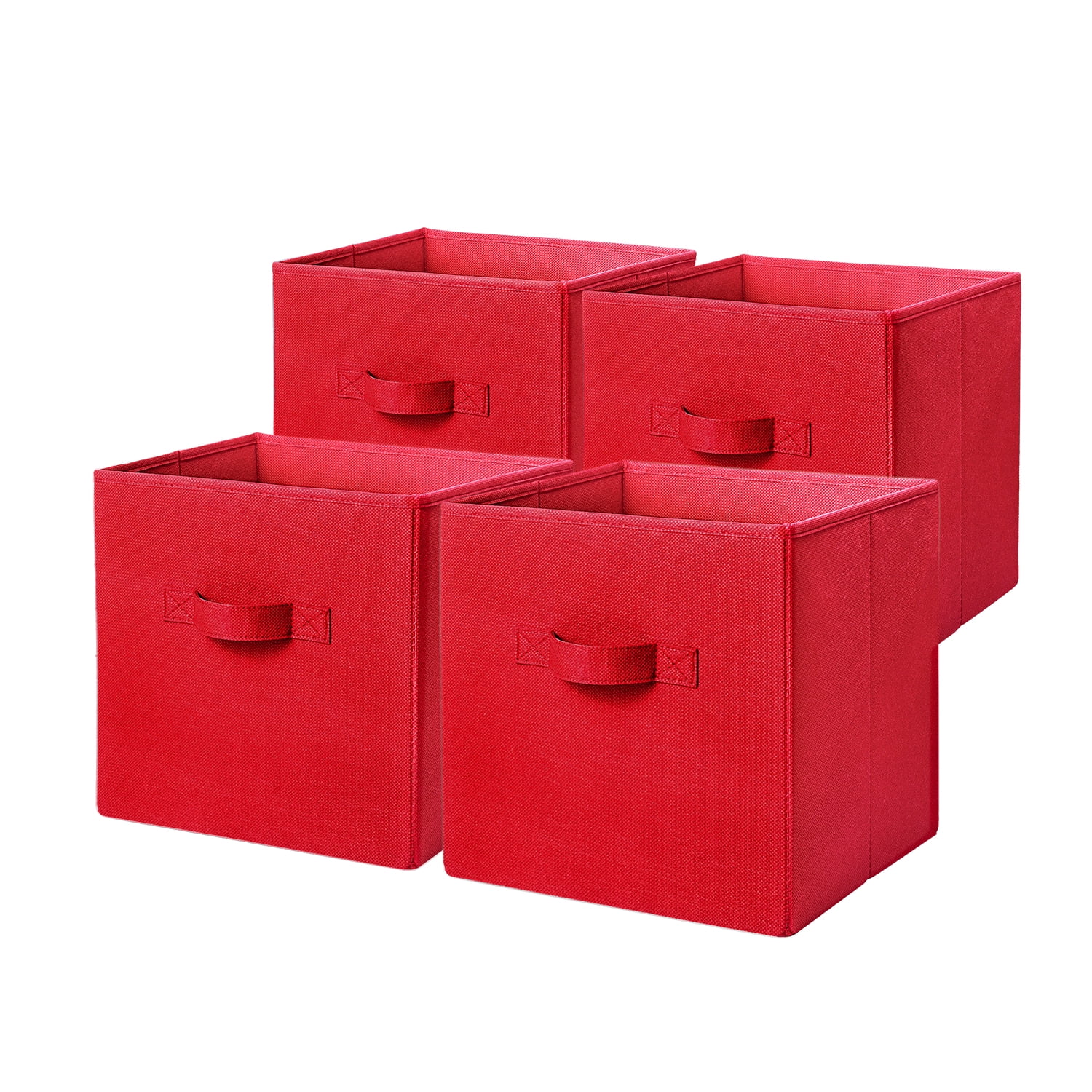 Mainstays Collegiate Collapsible Fabric Bins 10.5X10.5, Red Engine, 4 Pack