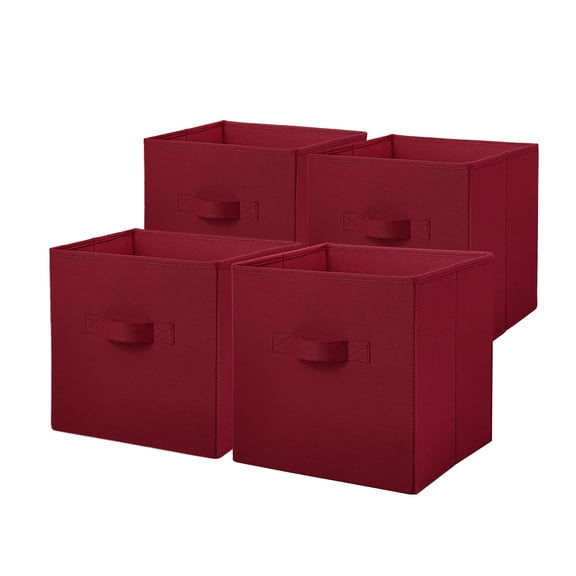Mainstays Collegiate Collapsible Fabric Bins 10.5X10.5, Red Sedona, 4 Pack