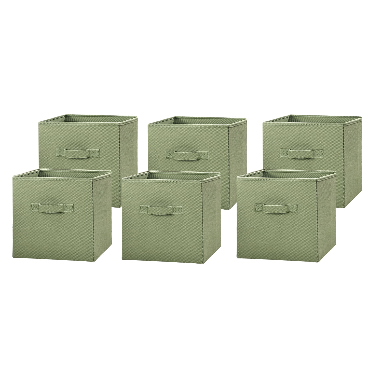 Mainstays Collapsible Cube Fabric Storage Bins, Olive Grove, 6 Pack