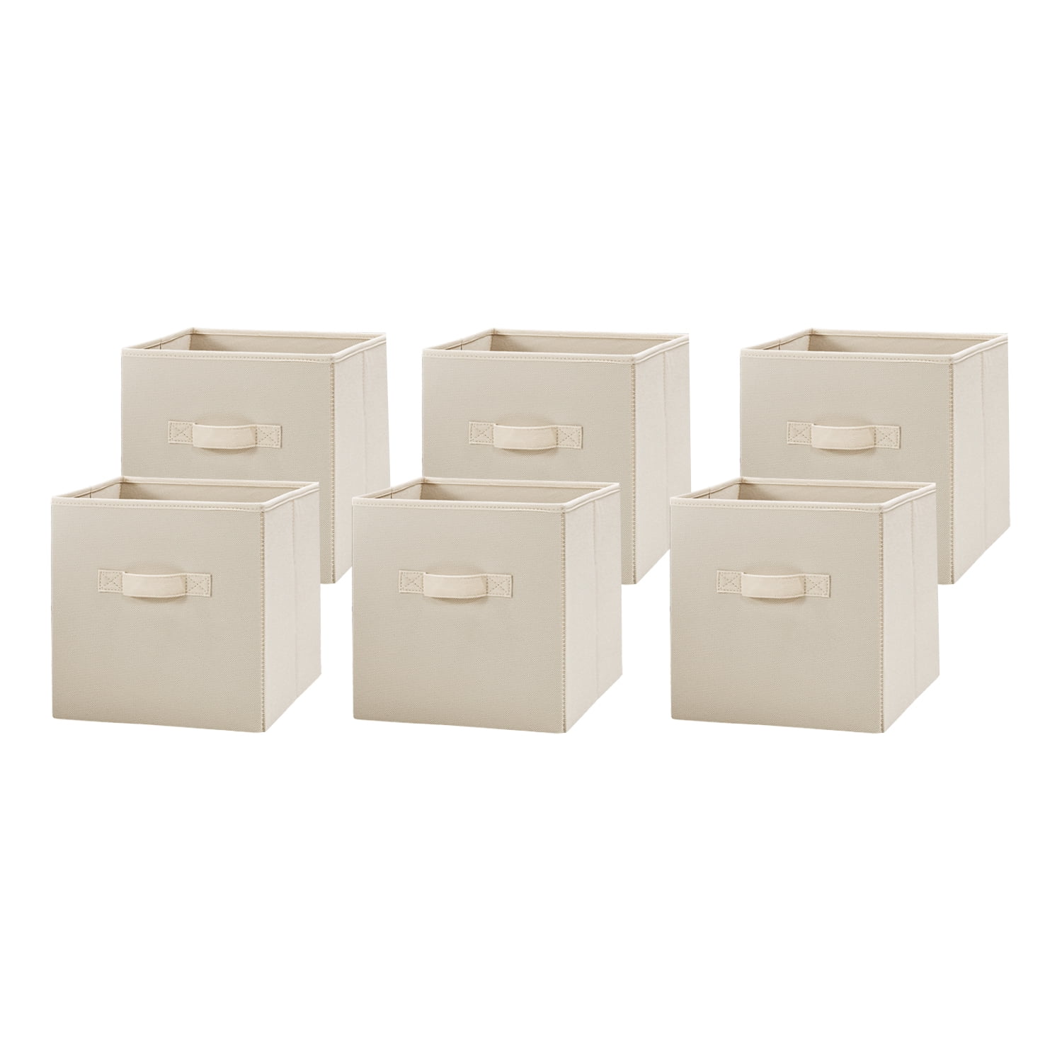 Mainstays Collapsible Cube Fabric Storage Bins, Papyrus Beige, 6 Pack