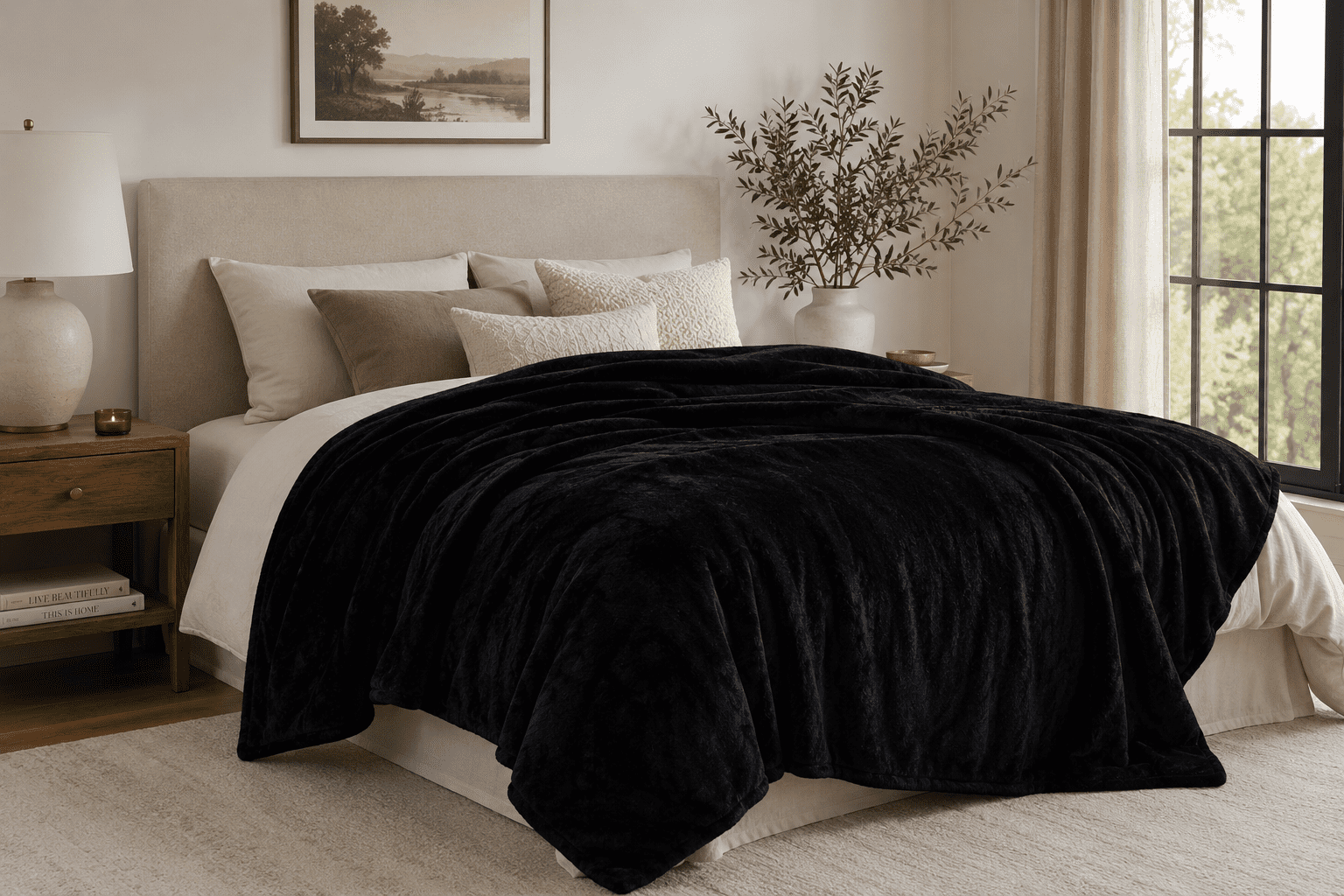 Mainstays Twin Plush Solid Supersoft Black Blanket Recycled