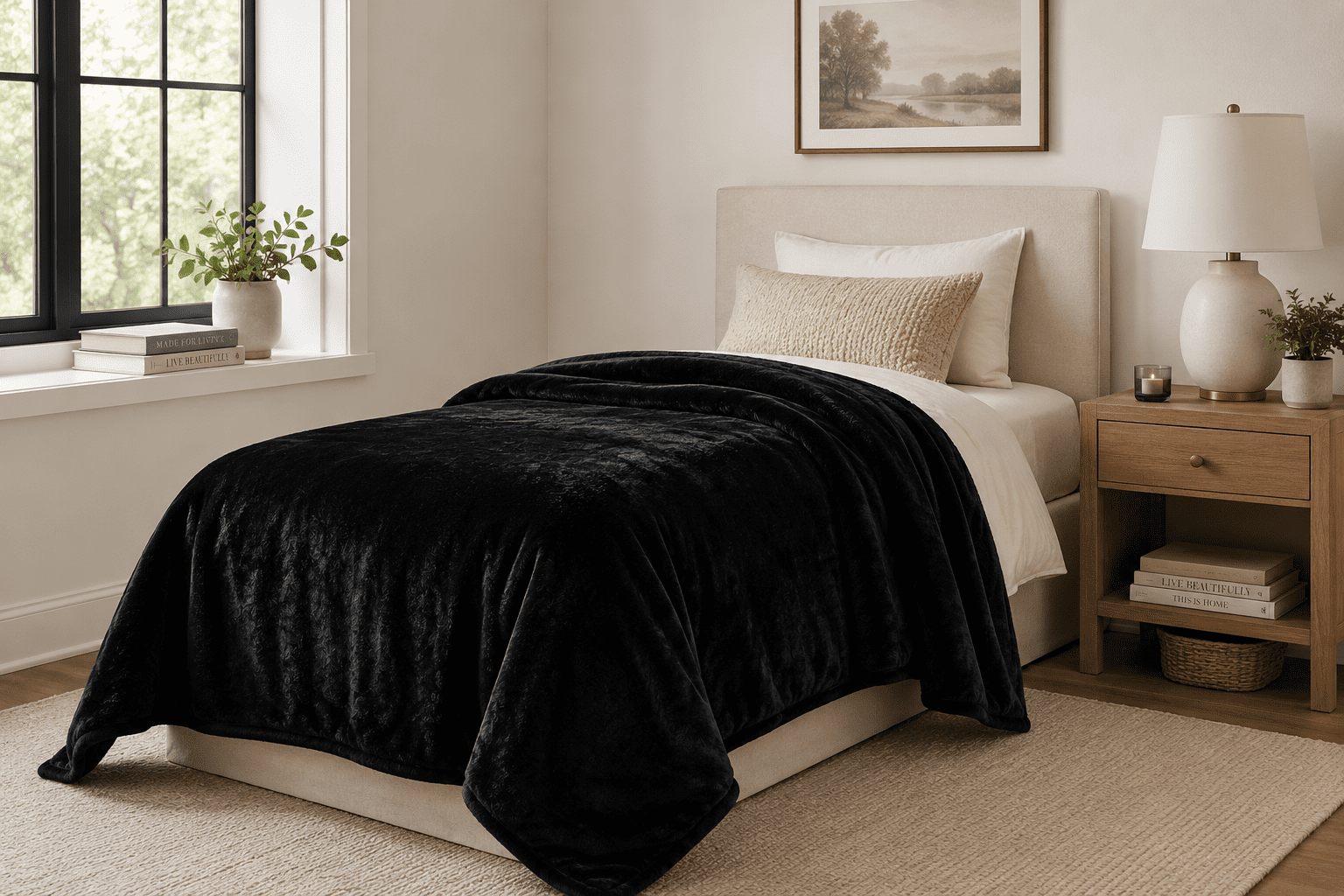 Mainstays Super Soft Plush Bed Blanket, Black, Twin Size, 66 x 90 in