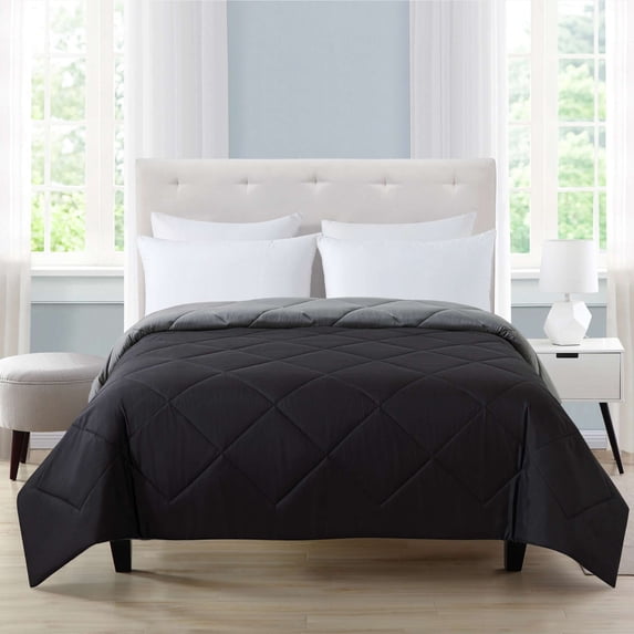 Mainstays Reversible Microfiber Comforter, Black, Full/Queen